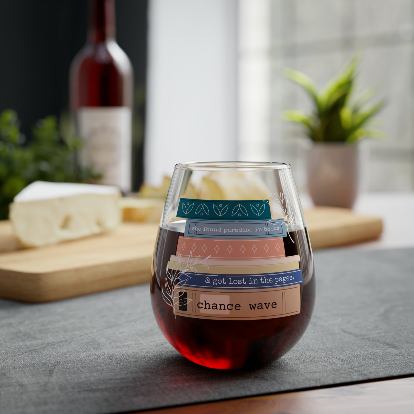 Book Paradise Stemless Wine Glass, 11.75oz