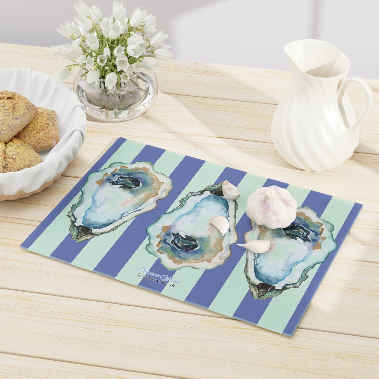 Oyster Striped Tempered Glass Cutting Board