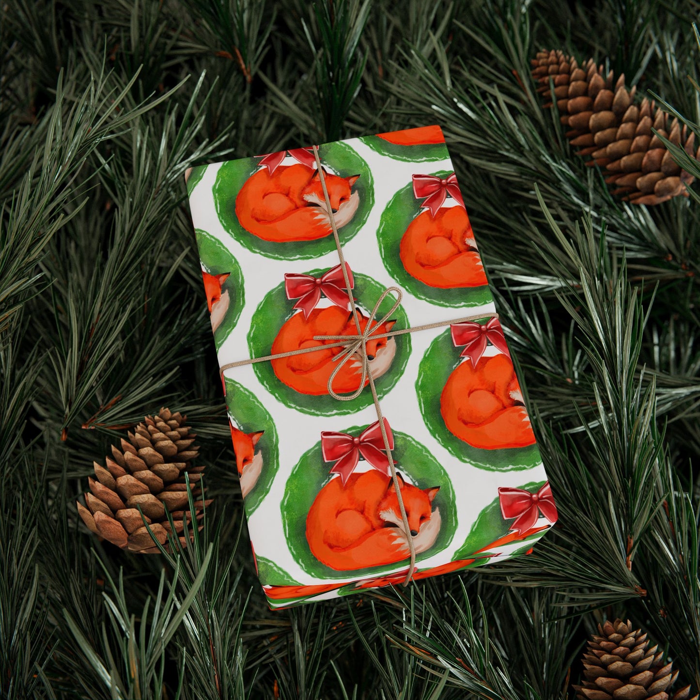 White Fox Wreath Wrapping Paper