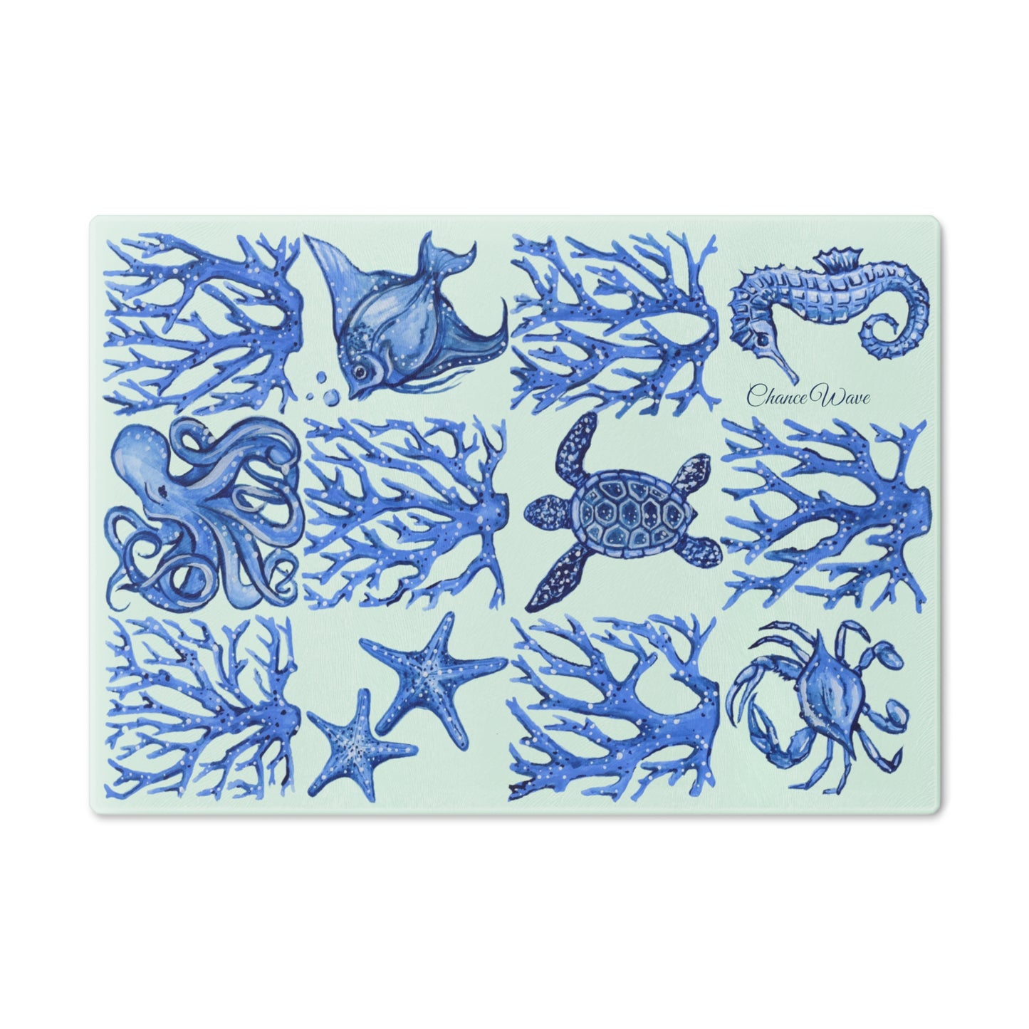 Ocean Pattern Tempered Glass Cutting Board