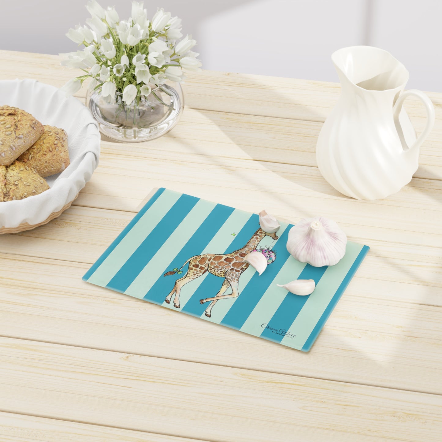 Giraffe Party Animal Tempered Glass Cutting Board