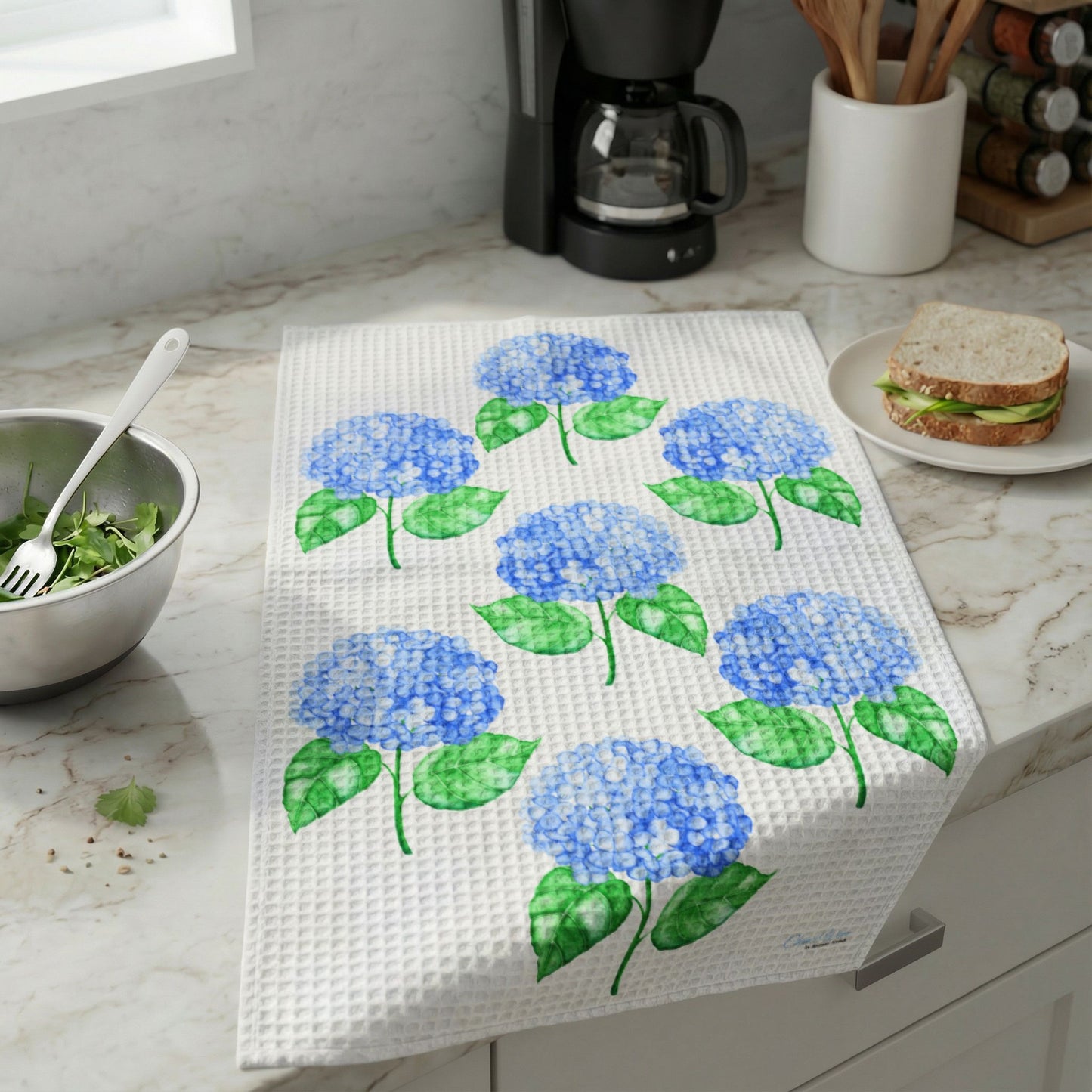 Hydrangea Waffle Weave Kitchen Hand Towel