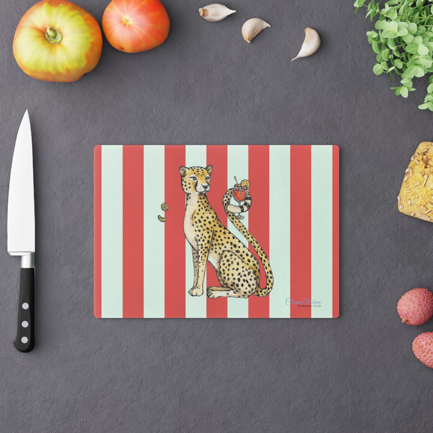 Cheetah Spritz Party Animal Tempered Glass Cutting Board