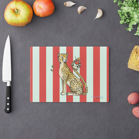 Cheetah Spritz Party Animal Tempered Glass Cutting Board