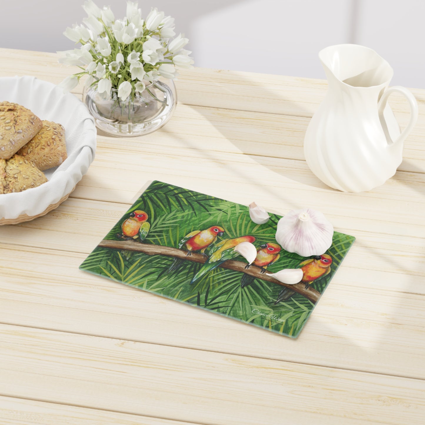 Love Birds Tempered Glass Cutting Board