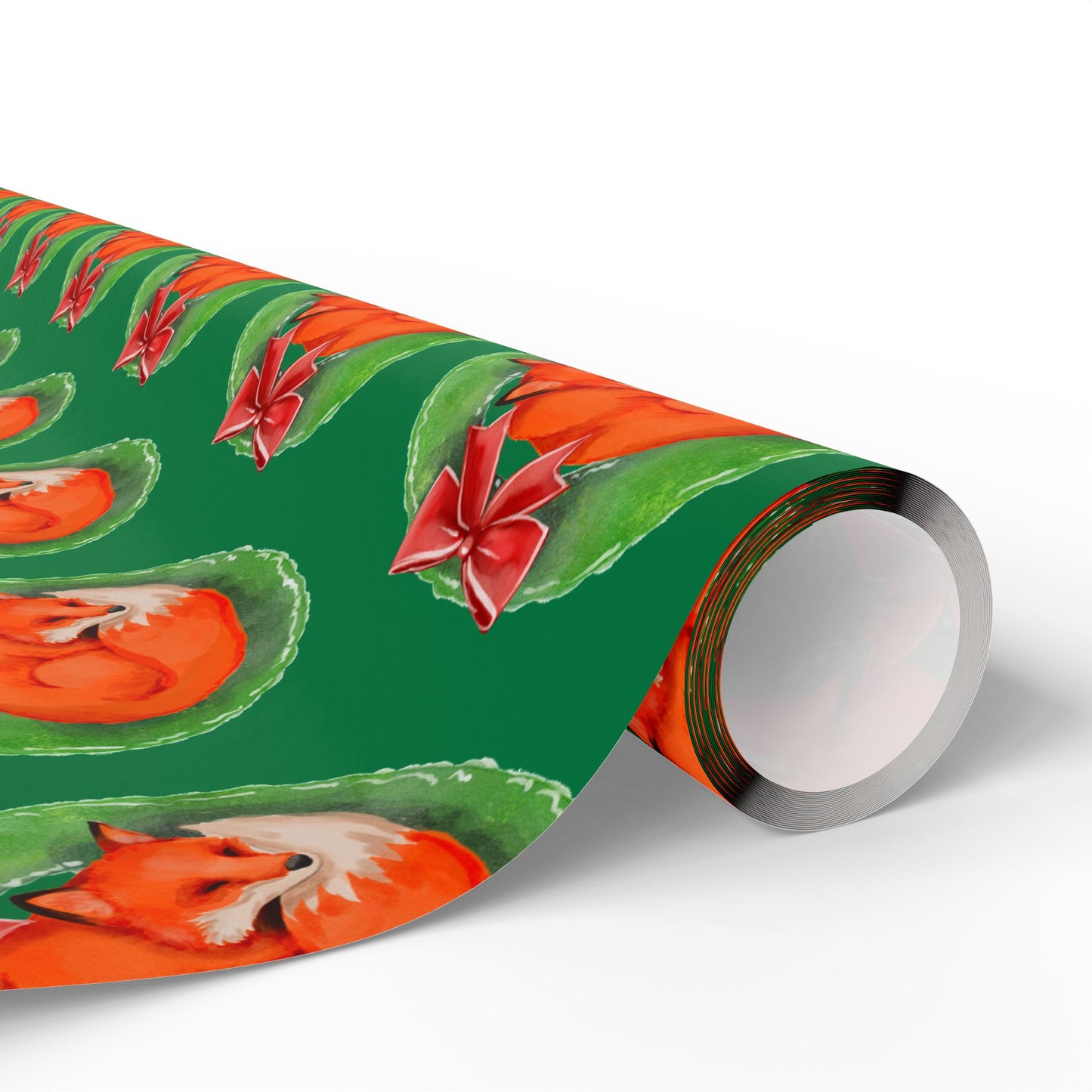 Green Fox Wreath Wrapping Paper