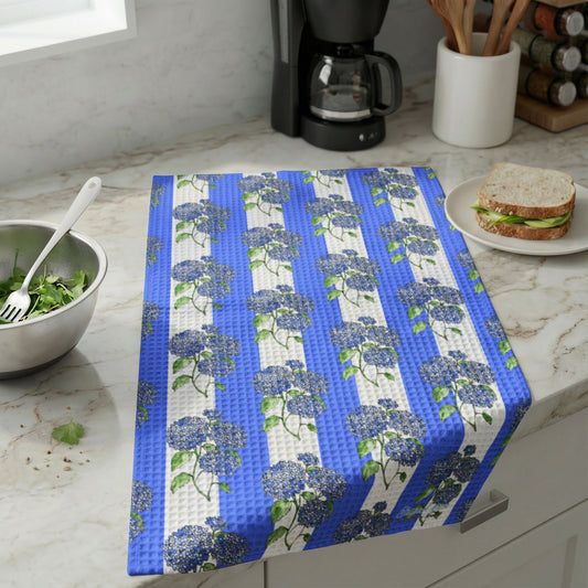 Hydrangea Pattern Waffle Weave Kitchen Hand Towel