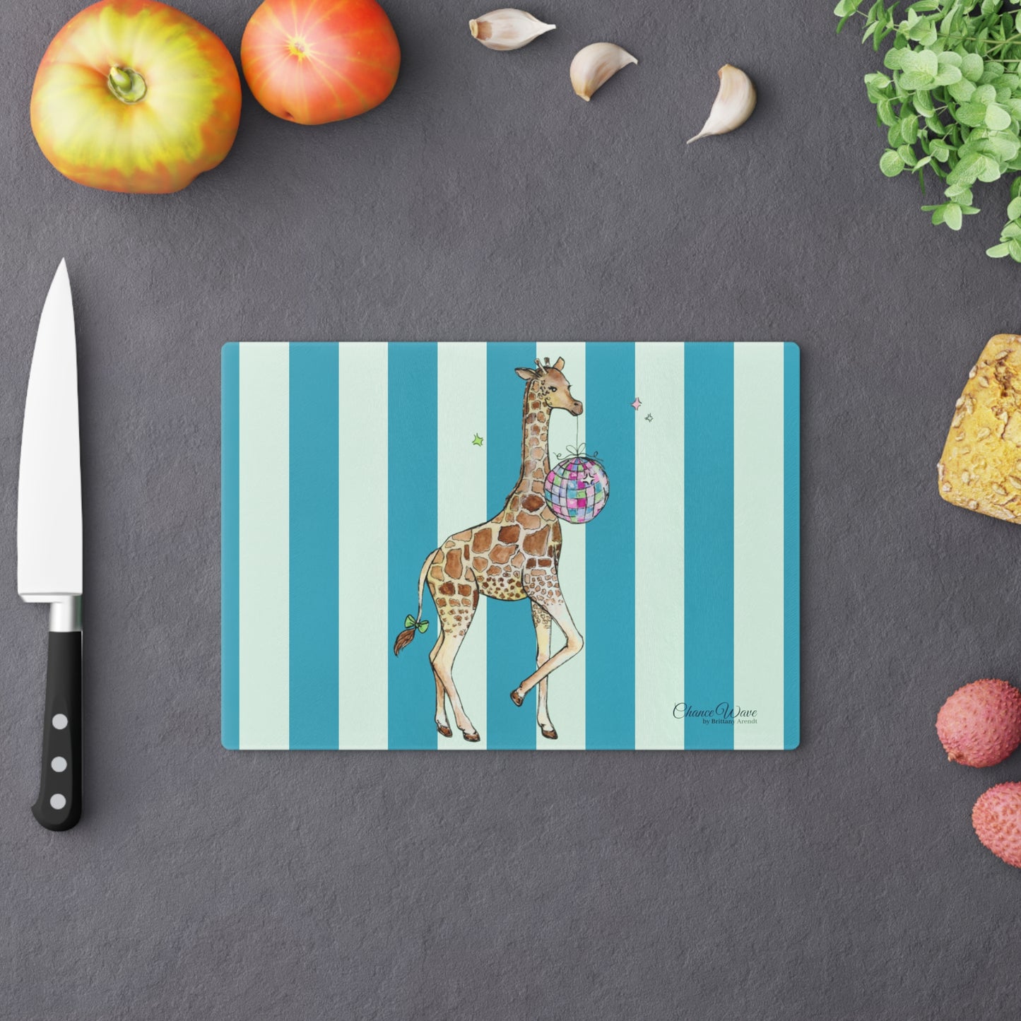 Giraffe Party Animal Tempered Glass Cutting Board