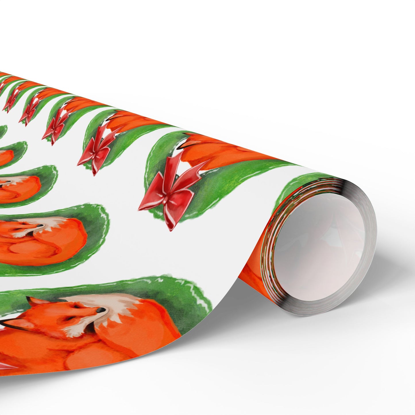 White Fox Wreath Wrapping Paper