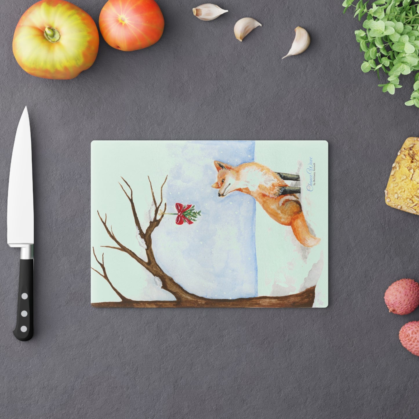 Winter Fox Tempered Glass Cutting Board