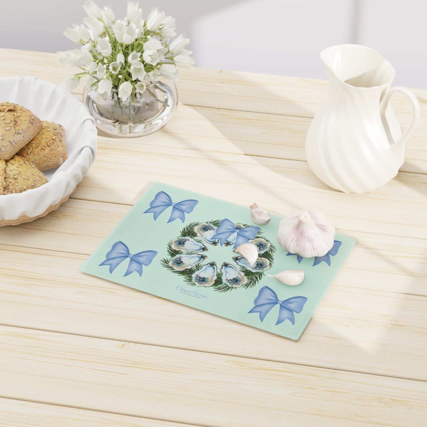 Oyster Wreath Tempered Glass Cutting Board
