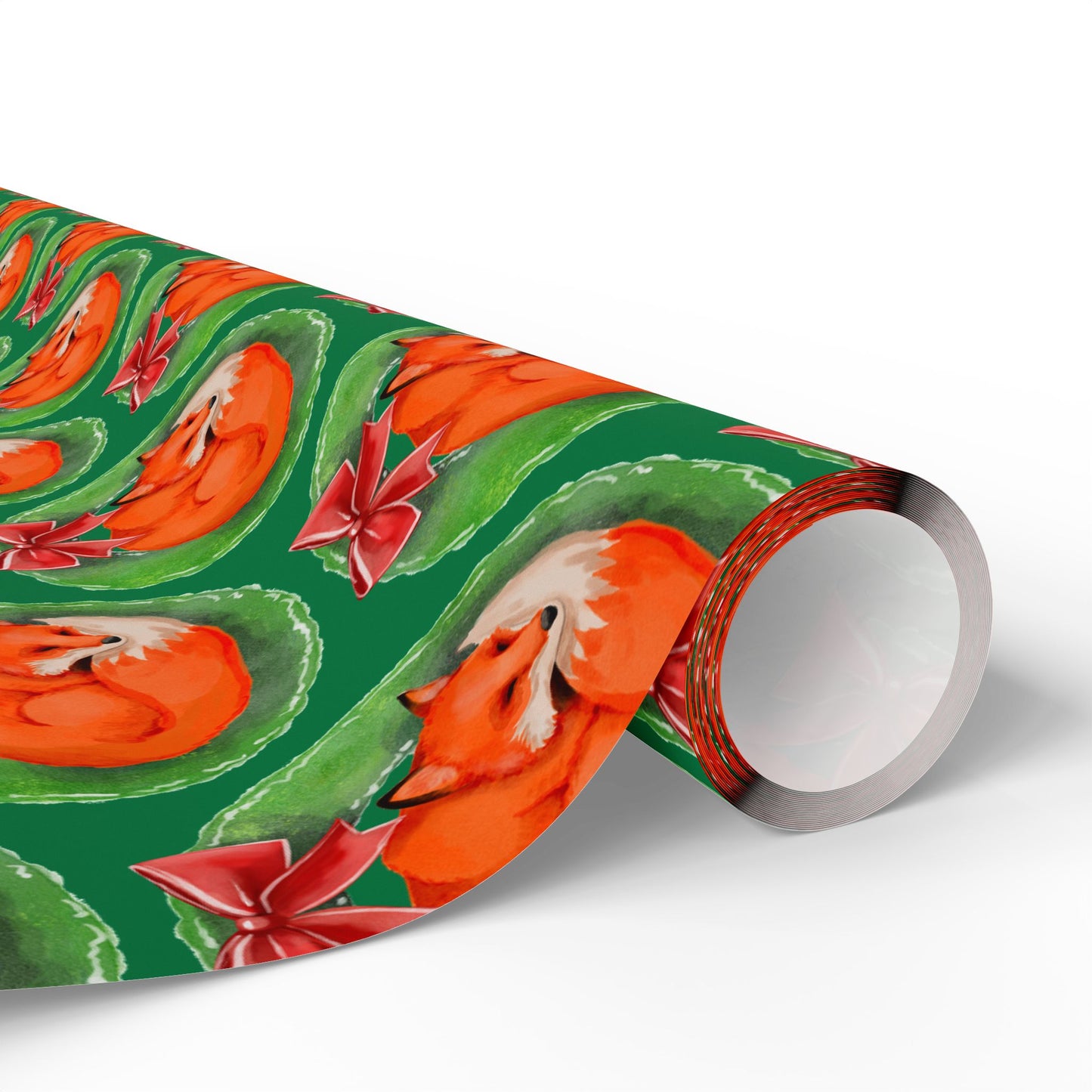 Green Fox Wreath Wrapping Paper