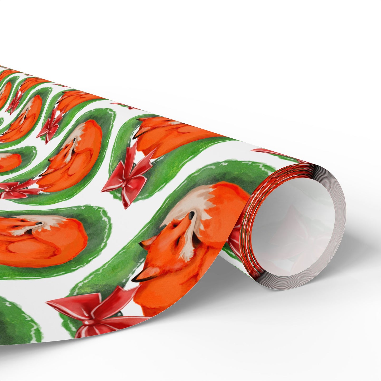 White Fox Wreath Wrapping Paper