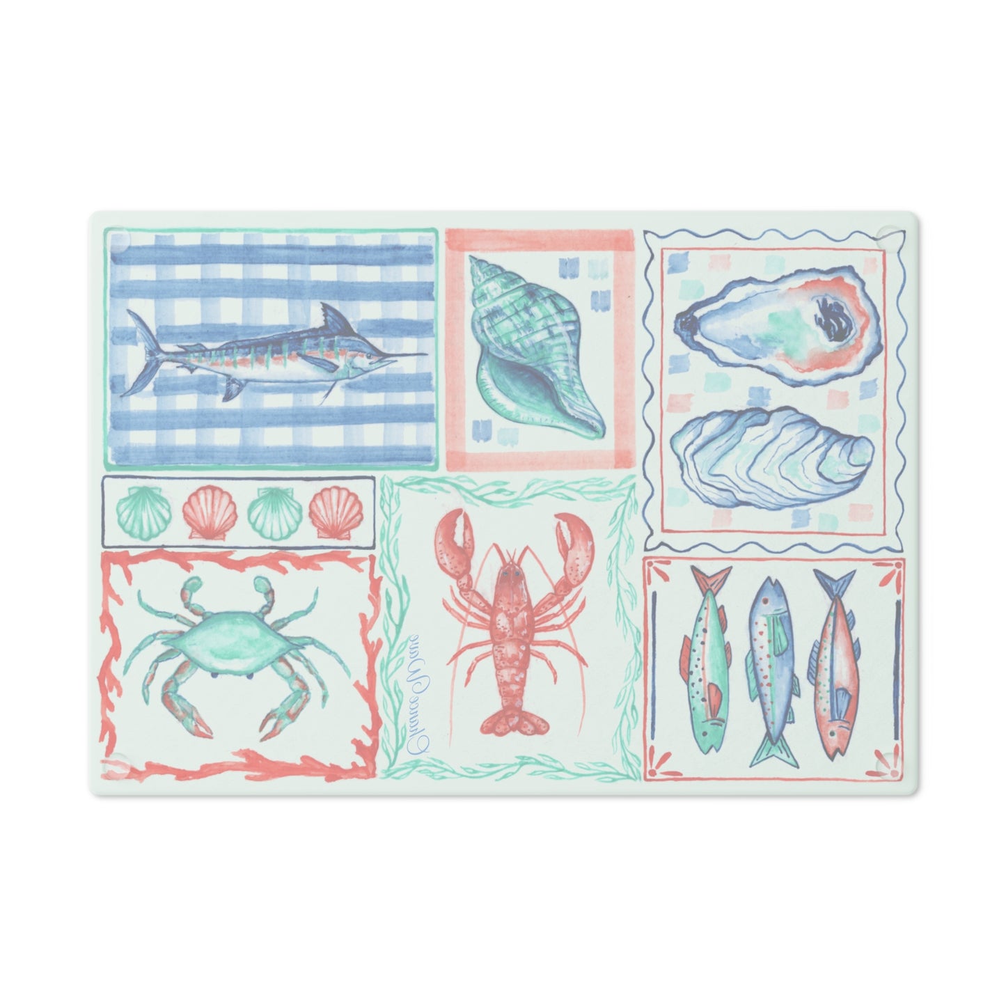 Coastal Summer Tempered Glass Cutting Board