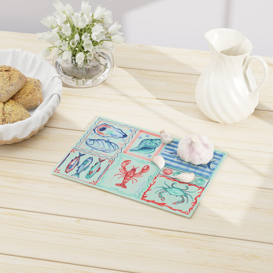 Coastal Summer Tempered Glass Cutting Board