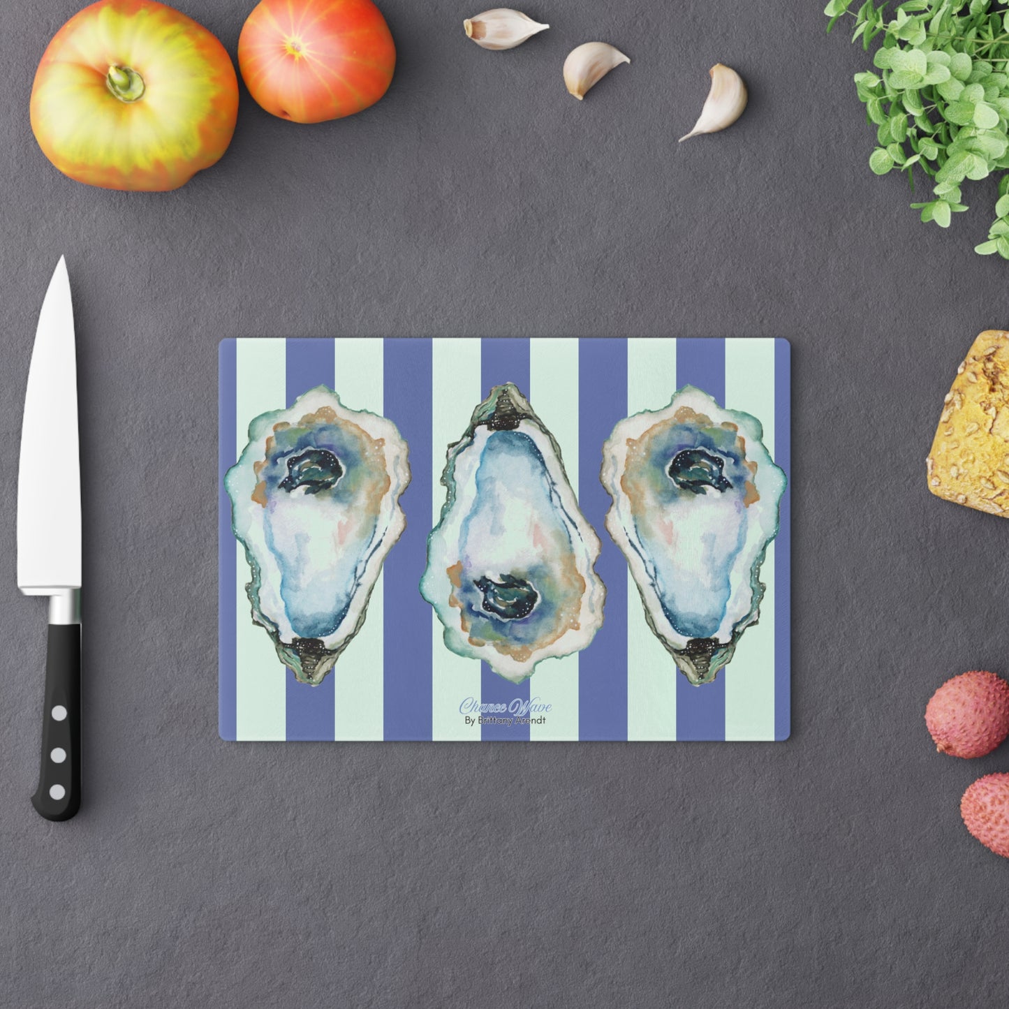 Oyster Striped Tempered Glass Cutting Board