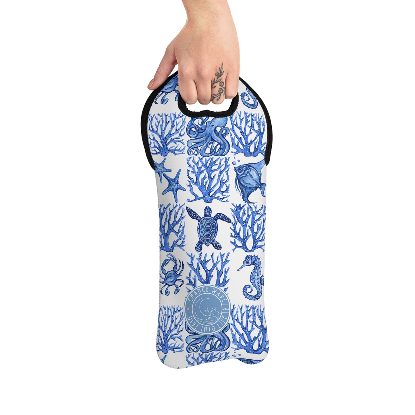 Ocean Pattern Wine Tote Bag