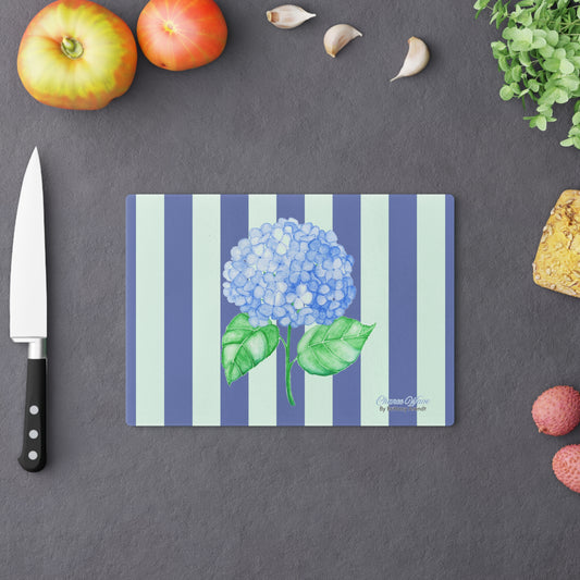 Hydrangea Striped Tempered Glass Cutting Board