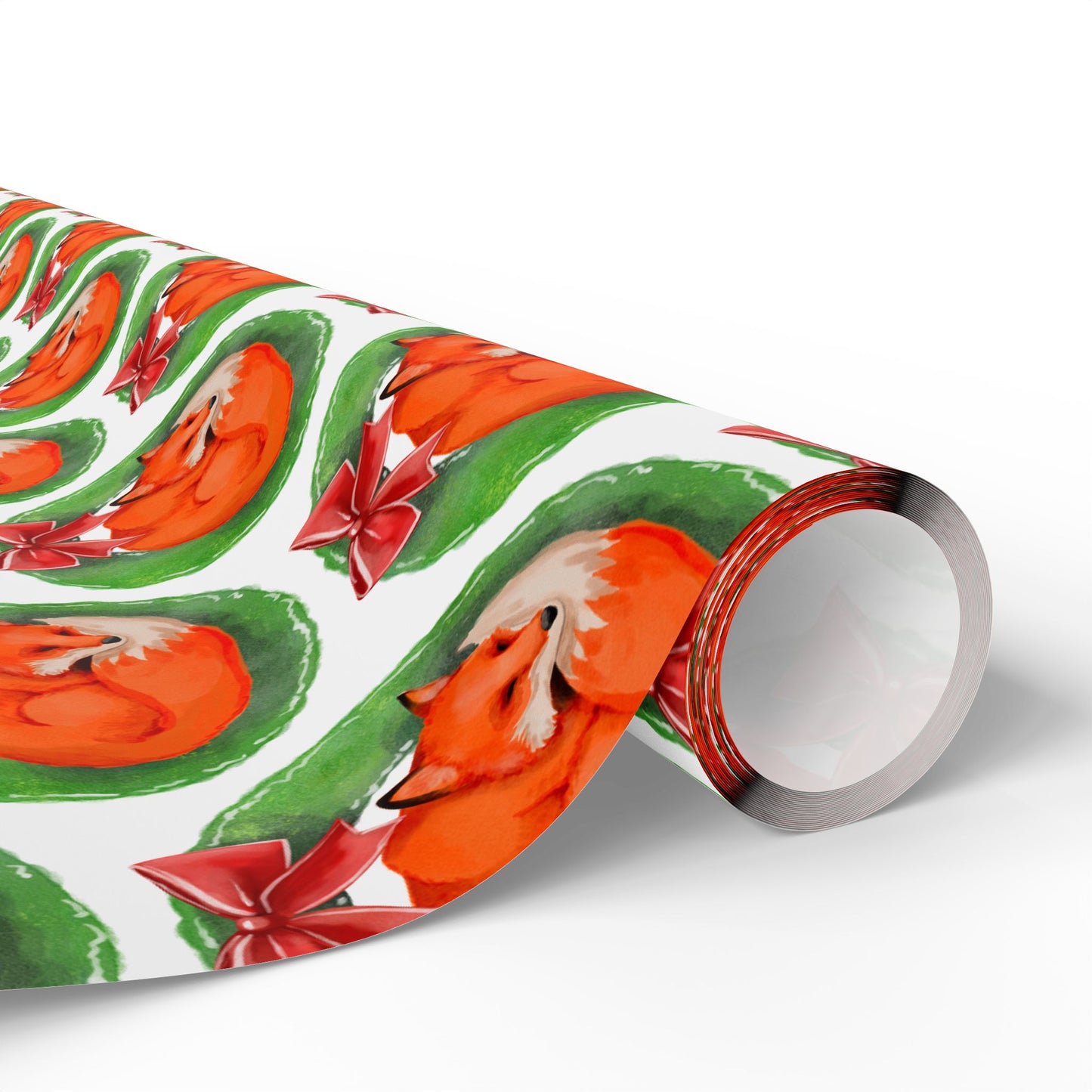 White Fox Wreath Wrapping Paper