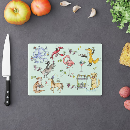 Party Animals Tempered Glass Cutting Board
