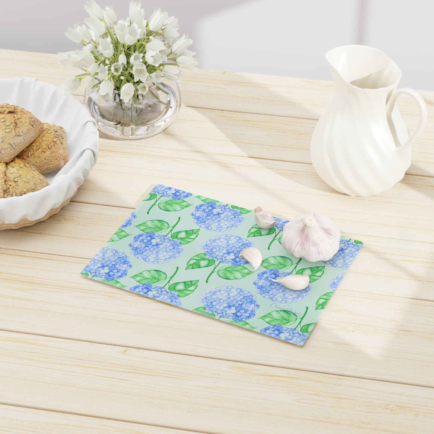 Hydrangea Tempered Glass Cutting Board