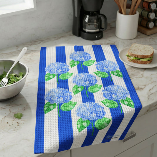 Hydrangea Pattern Waffle Weave Kitchen Hand Towel